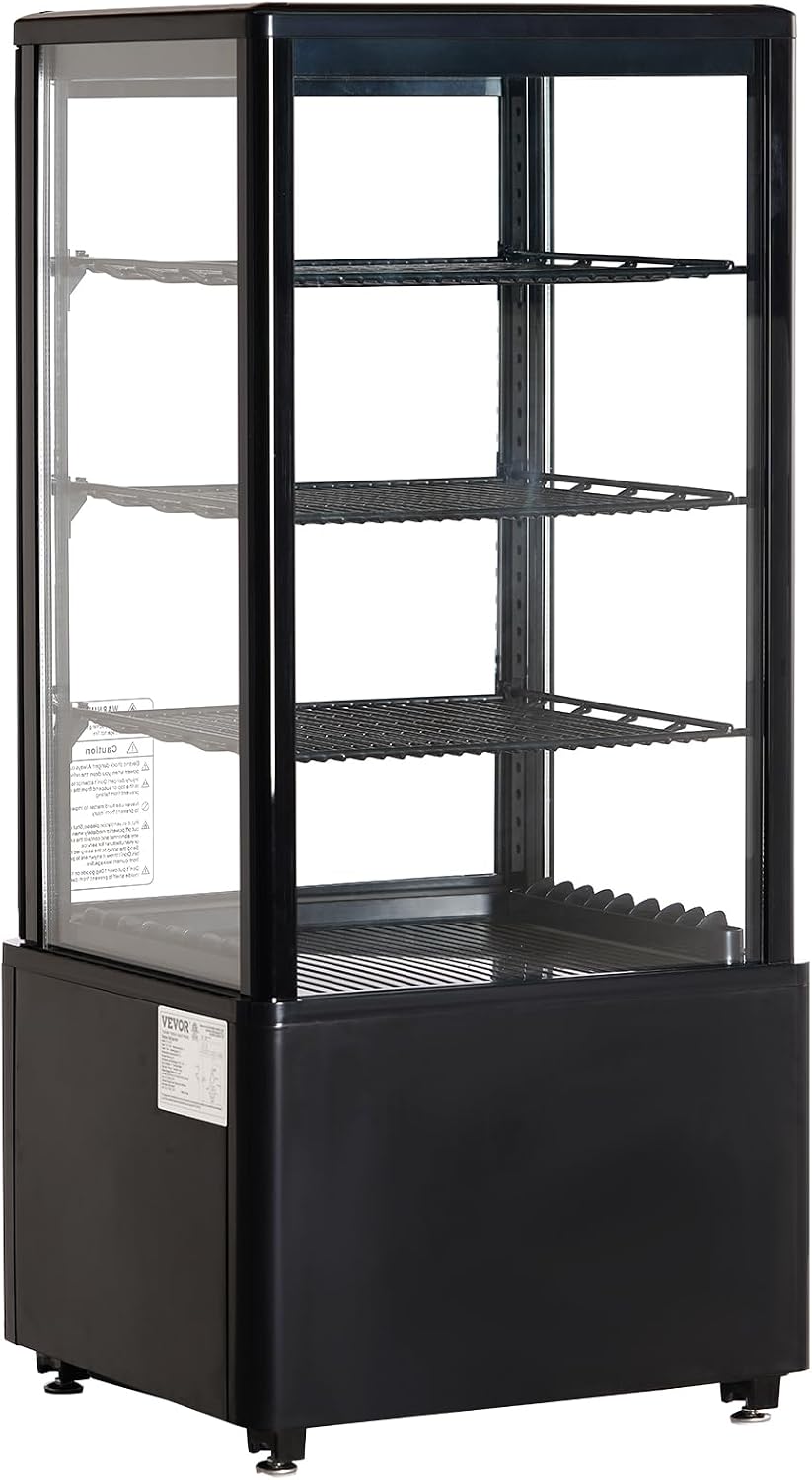 VEVOR XC-78L(1R) Cake Refrigerated 3 Cu.Ft./85L Countertop Pastry, Commercial Display Case with LED Lighting, TURBO, Frost-Free Air-Cooling, Locked Door for Bakery, 18.8 x 16.9 x 38 in, Black