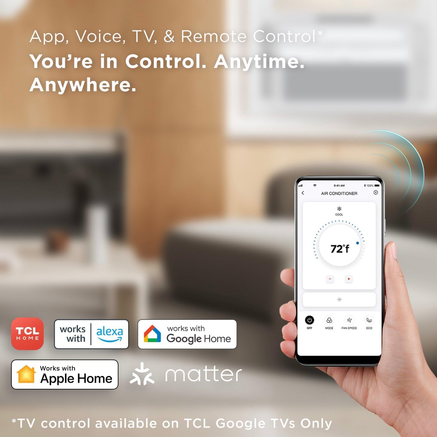 TCL 10000 BTU Q-Series Smart Inverter Window AC, Energy Efficient Air Conditioner with Fan, Dehumidifier, Remote Control & WiFi, Works with Smart Home Devices & TCL Home App, Cools up to 450 Sq. Ft.