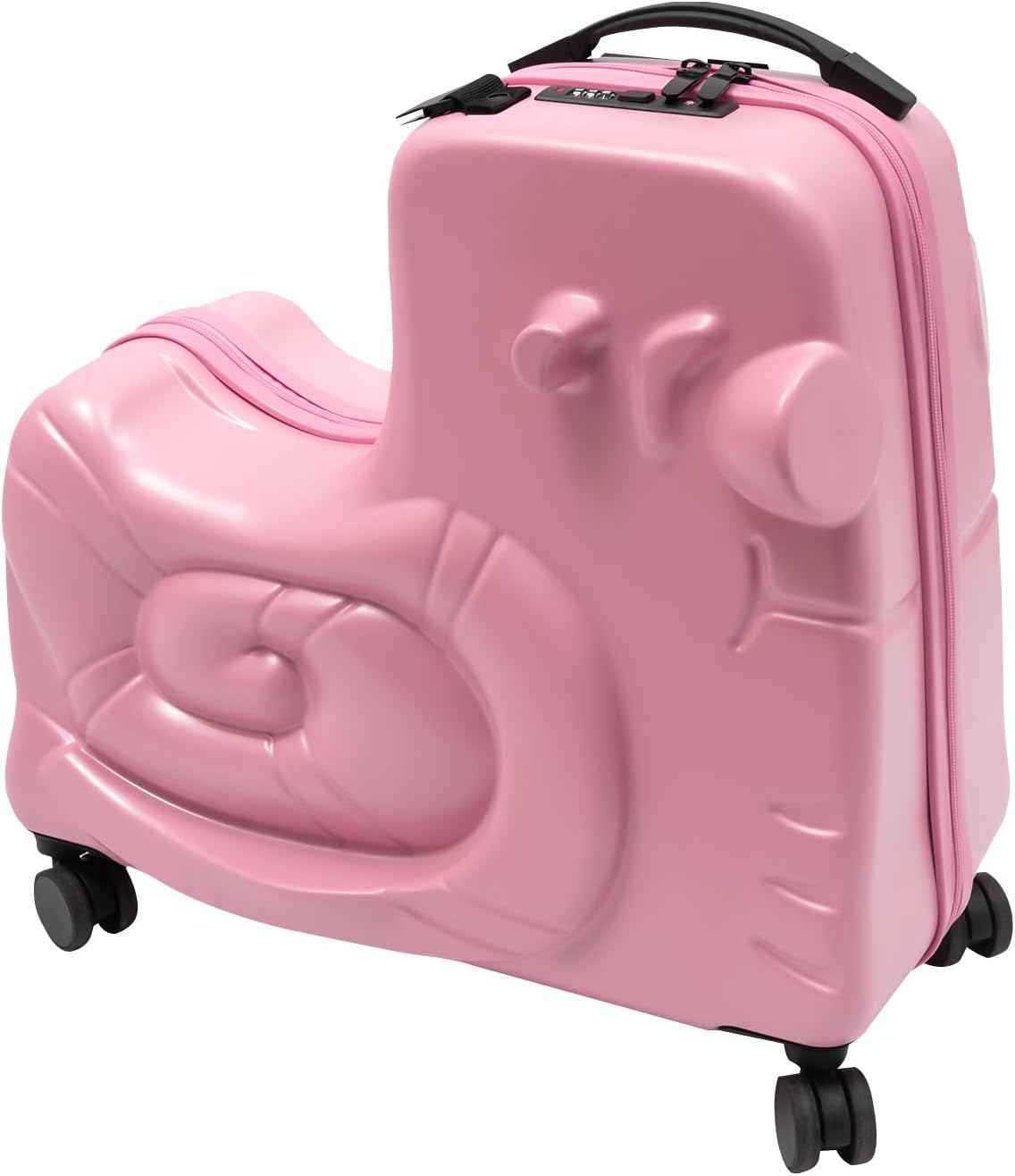 Kids Ride-On Luggage 20' with Spinner Wheels, Children's Travel Suitcase with Seat & Password Lock, Pink Cartoon Carry-On Trolley for Ages 1-6