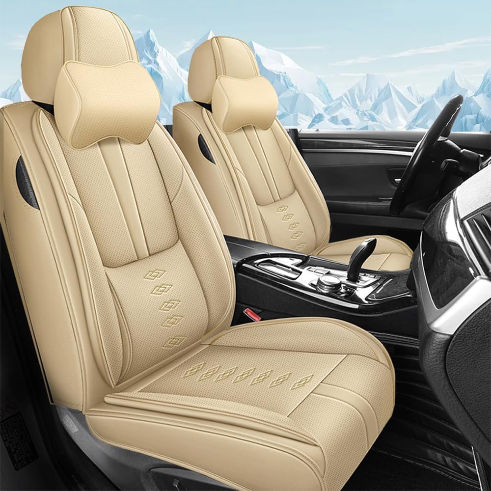 Car Seat Covers for Cadillac Eldorado 1997-2002,Waterproof Leather Seat Covers 2-Seats Luxury,Car Interior Accessories with Airbag,Car Seat Protectors for Eldorado(Beige)