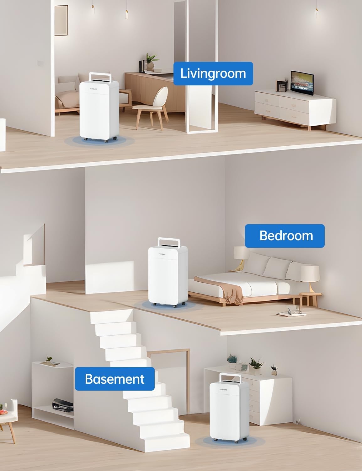 HUMSURE 4500 Sq. Ft 80 Pints Dehumidifier Equipped With Drainage Hose, Automatic Defrosting, for Basement, Home, Bathroom, Bedroom,24-Hour Timer Function