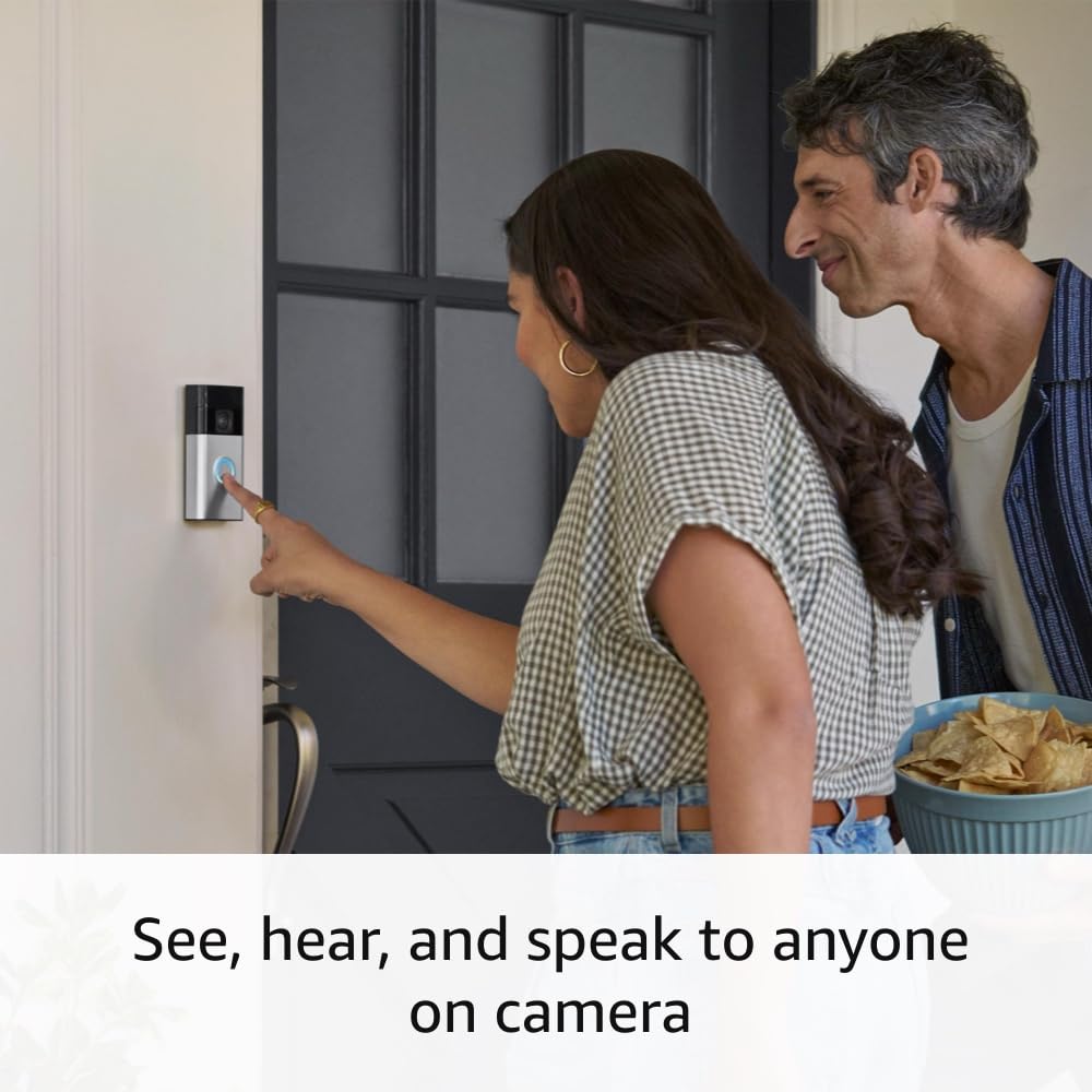 Ring Battery Doorbell, Satin Nickel with All-new Ring Outdoor Cam Plus Battery, White