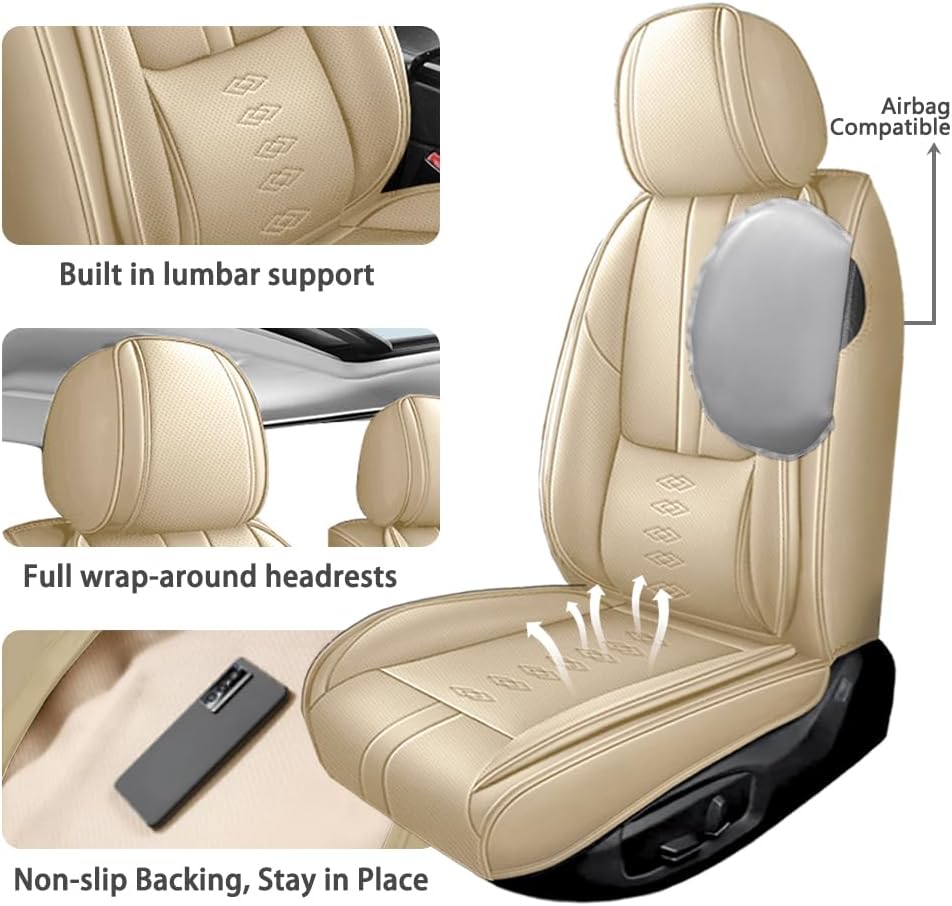 Front Seat Covers for Toyota Highlander 2001-2024,Leather Car Seat Covers,Interior Accessories Seat Covers,Waterproof Car Seat Protectors for Highlander(Beige,Standard)