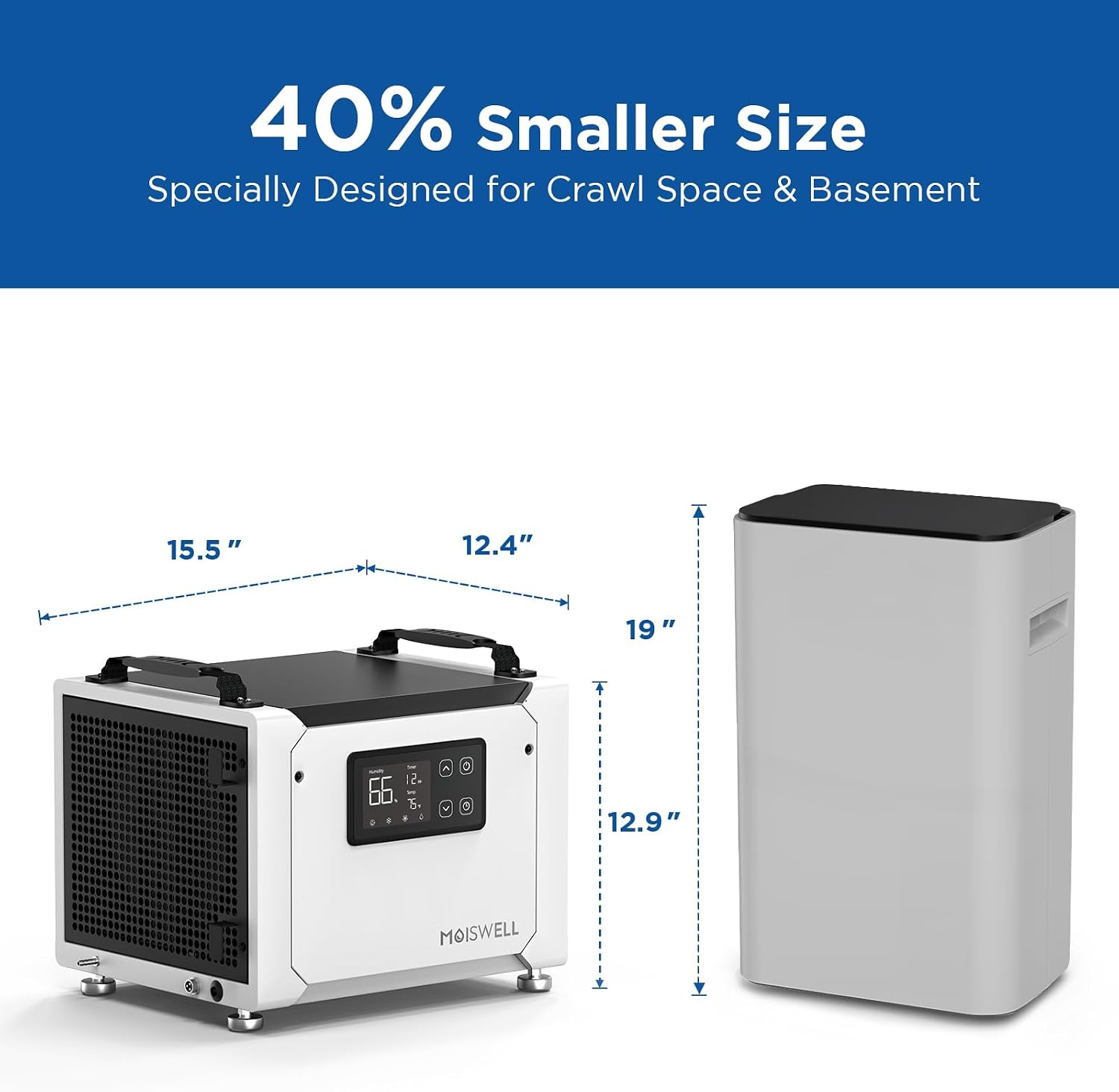 70 Pints Commercial Dehumidifier with Pump, Portable Crawl Space Dehumidifiers for Basement and Home, Energy Star Efficient Certified, Automatic Defrost | MOISWELL Defender ME-7S
