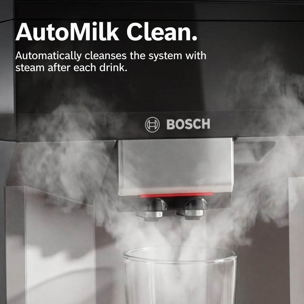 Bosch Fully Automatic Coffee and Espresso Machine - 9 Drinks, Barista Quality, Double Cup Super Coffee Maker - Programmable Machine, Large Bean Capacity - Easy Clean, Maintenance - Black - TPU40109