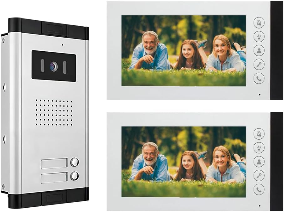 ANJIELO SMART Wired Video Intercom System,7 Inch Ring Video Doorbell with IR Night Vision,HD Camera Kits,IR Outdoor Camera,Dual-Way Intercom for Villa Home Office Apartment (1 Bell +2 Monitor)