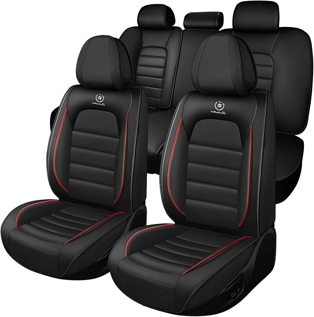 Car Seat Covers for Chevrolet Chevy Avalanche 2007-2013, Leather Auto Seat Cover Luxury Cushions Waterproof Seat Protectors (Black Red,Full Set)
