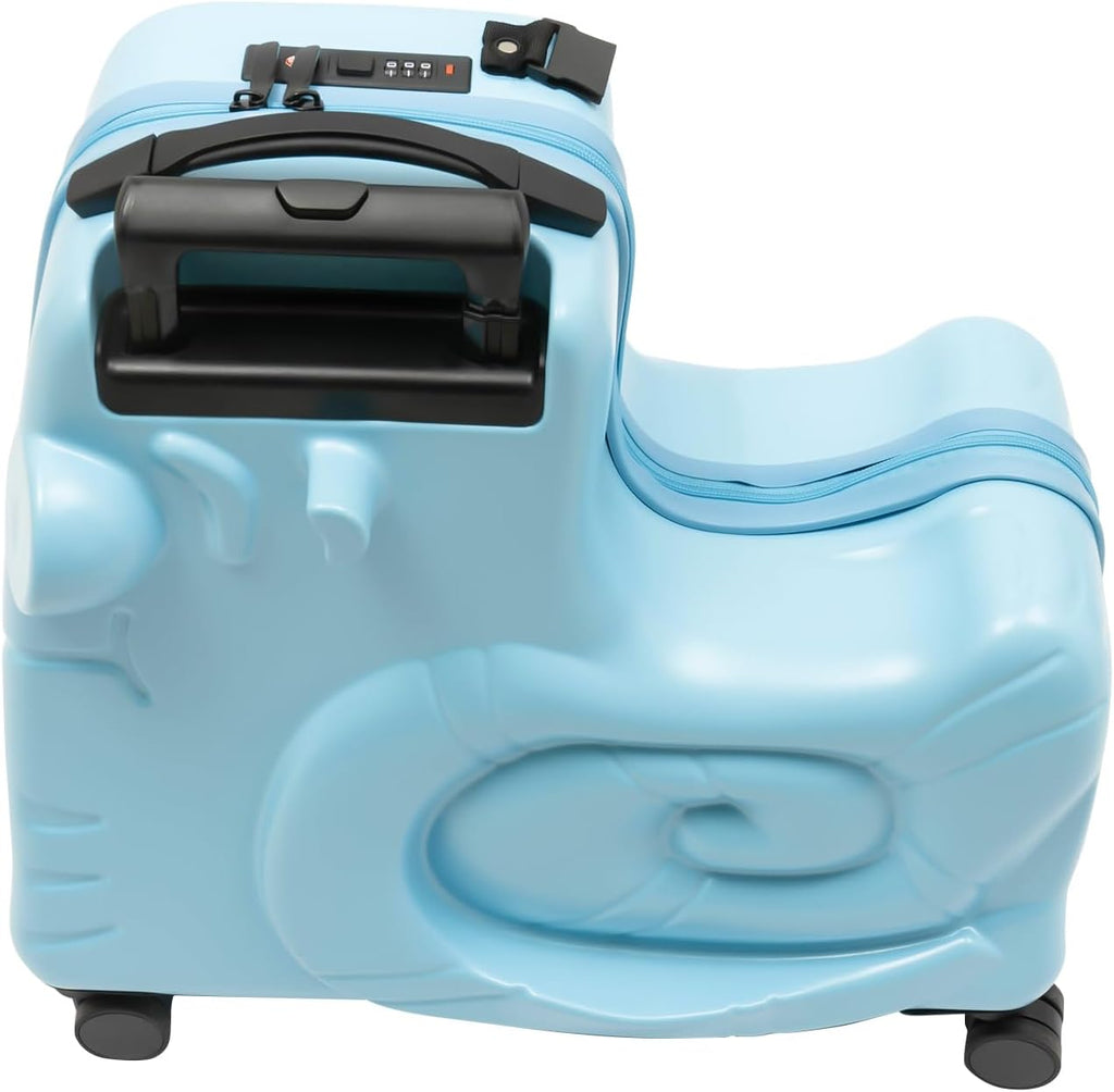 Blue 20-Inch Kids Ride-On Luggage with Spinner Wheels, Sit-On Carry-On Trolley Suitcase, Toddler Travel Trunk with Password Lock, Lightweight Cabin Case for Boys Girls, Under-Seat Size, Ride Box