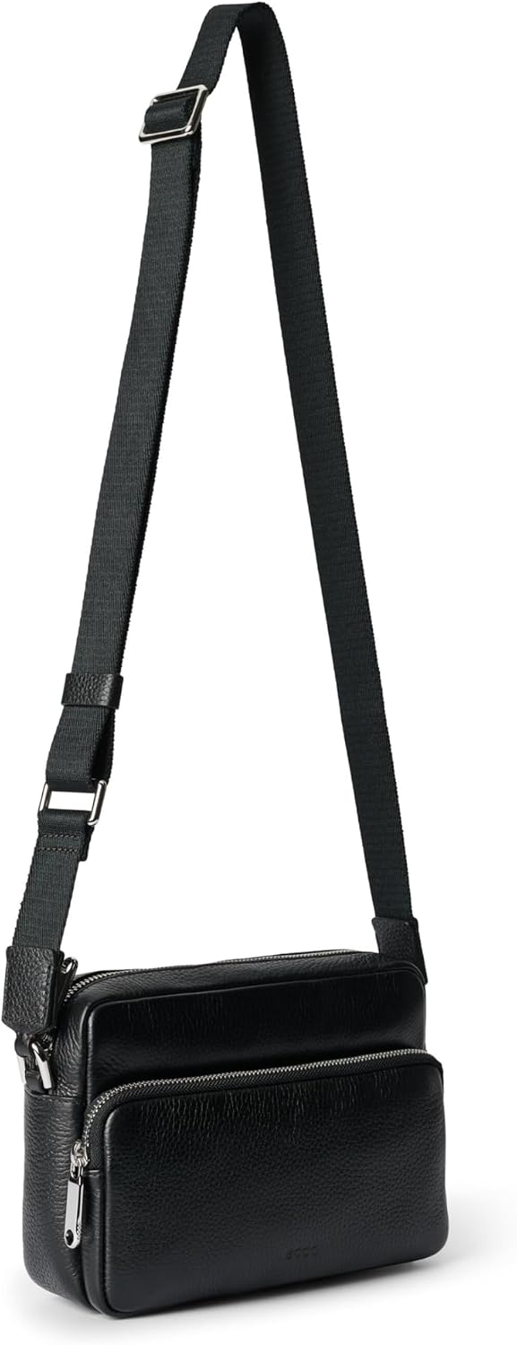 ECCO Unisex Camera Crossbody Bag, BLACK PEBBLED LEATHER, Small