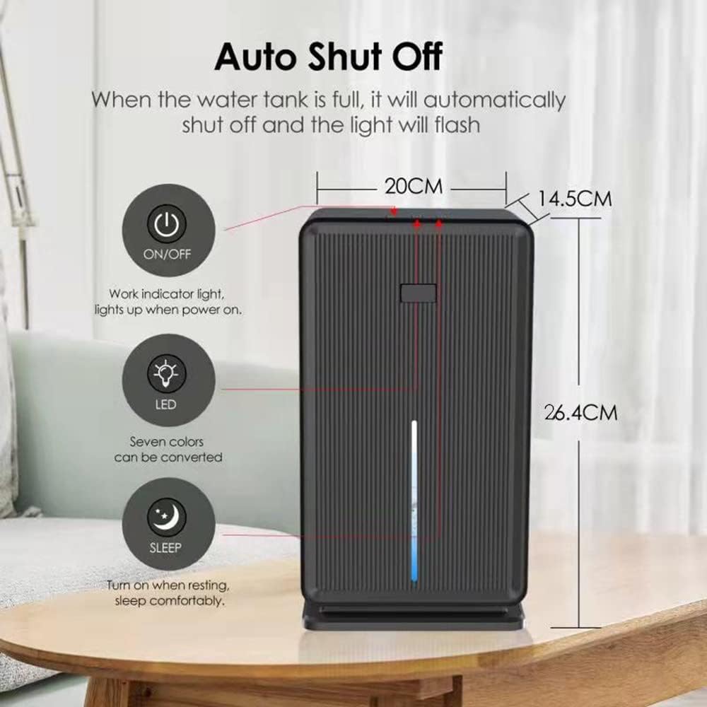3L(102oz) Dehumidifiers for Home,Small Dehumidifiers,520 Sq.ft Quiet Dehumidifier for Bedroom,Two Working Modes / 7 LED Colors/Auto-Off, for Bedroom, Bathroom, Basement, RV,Black