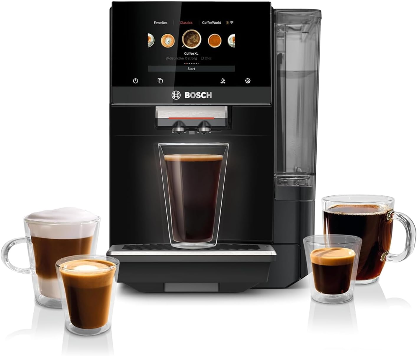 Bosch Fully Automatic Coffee and Espresso Machine - 35 Drinks, Double Cup Barista Style Super Coffee Maker - Touchscreen, Large Bean Capacity - Easy Clean, Maintenance - Black - TPU60309