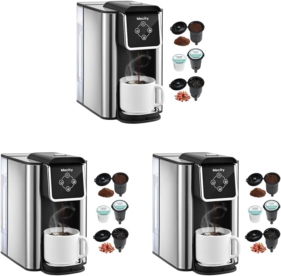 Mecity Coffee Maker 3 in 1 Single Serve Coffee Machine,Compatible with K cup Capsules,Instant-Coffee Pot,Tea maker,6,8,10 Oz Cup,Removable 50 Oz Water Reservoir,120V 1150W,(Pack of 3)