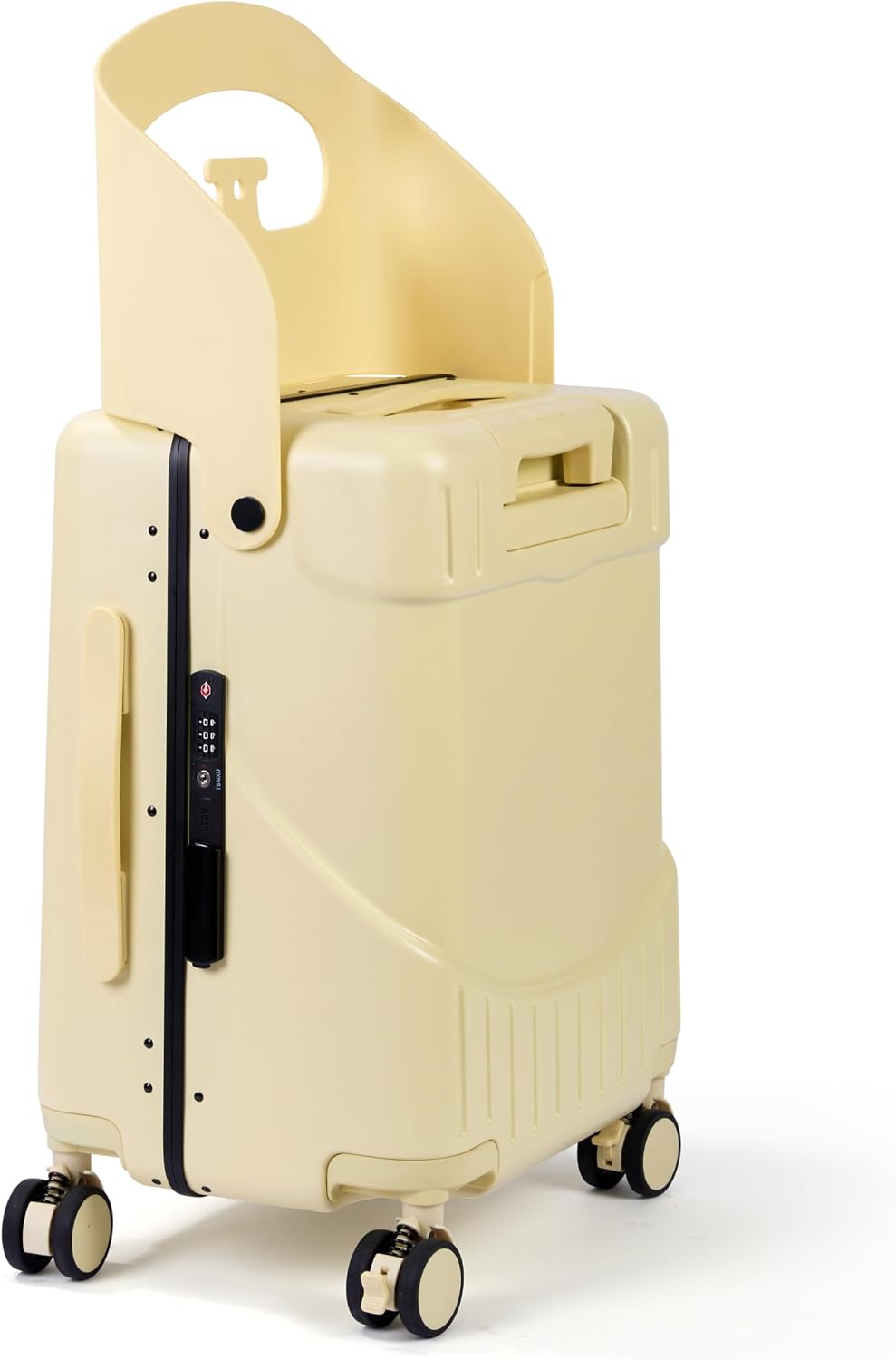 RAINRO & CO Butter Beige 20' Ride-On Suitcase for Kids (Ages 3–5), Carry-On Luggage with Seat, Spinner Wheels, TSA Lock & Lightweight Durable Hardshell