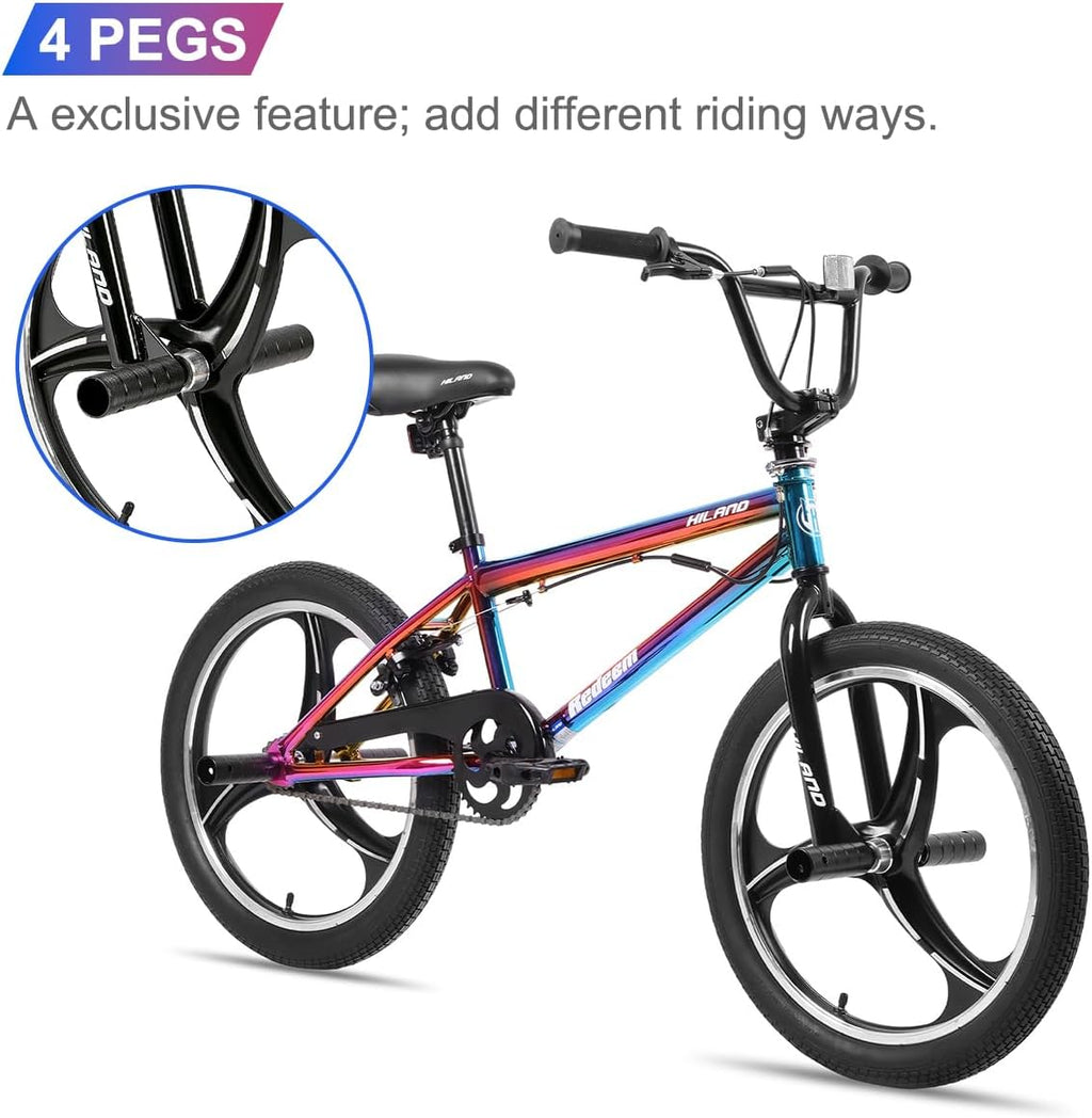 Hiland 20 Inch 3 5 Spoke Kids BMX Bike for Boys Girls Ages 5-12, 360 Degree Rotor Freestyle, 4 Pegs Single Speed Kid's BMX Bicycle, Multiple Colors