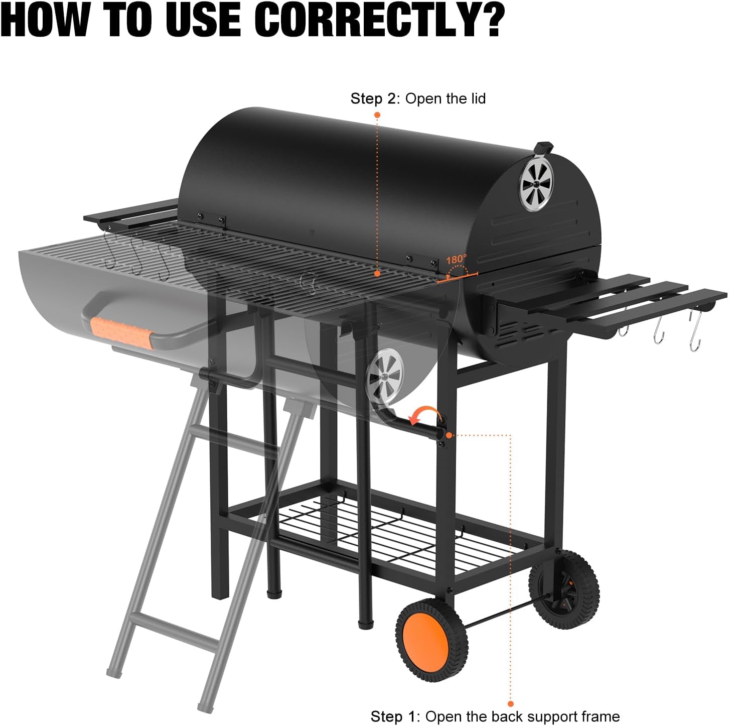 Extra Large Charcoal Barbecue Grill, 871 Square Inches Cooking Space, Outdoor Barrel BBQ Grill with 2 Foldable Side Tables for Outdoor Backyard Patio Picnic Parties Camping, Black
