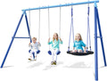 3-in-1 Swing Set for Backyard for Kids 3-8, 550lbs, Heavy Duty Metal A-Frame for Outdoor Playset, Two Blow-Molded Swing Seats and One 32-inch Saucer Swing for Kids Playground
