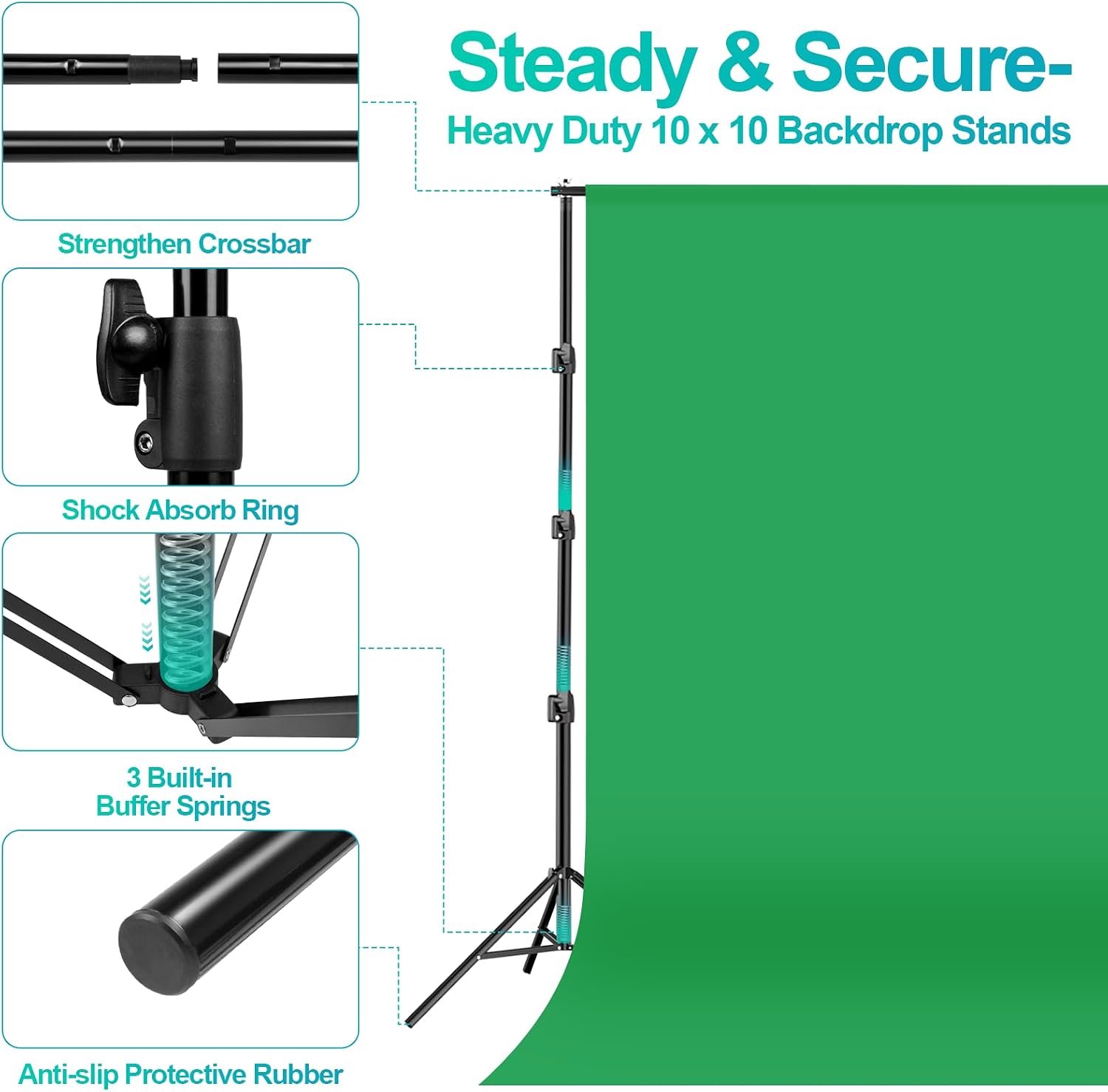EMART 10 x 10 ft Heavy Duty Backdrop Support System, Professional Photography Lighting Kit with 5500K 50W LED, 10 * 15ft Backdrop *3, Reflector, Umbrellas&Softbox Lighting Kit for Studio, Portrait