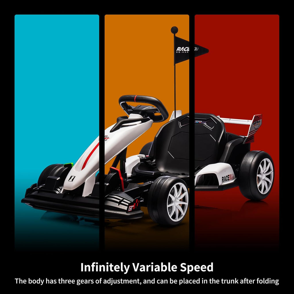 GarveeLife 24V Electric Drift Kart for Kids, Ride Car with Adjustable Seat & 8.5MPH Speed, EVA Silent Wheels, Parent-Safety Certified Ride-On Toy