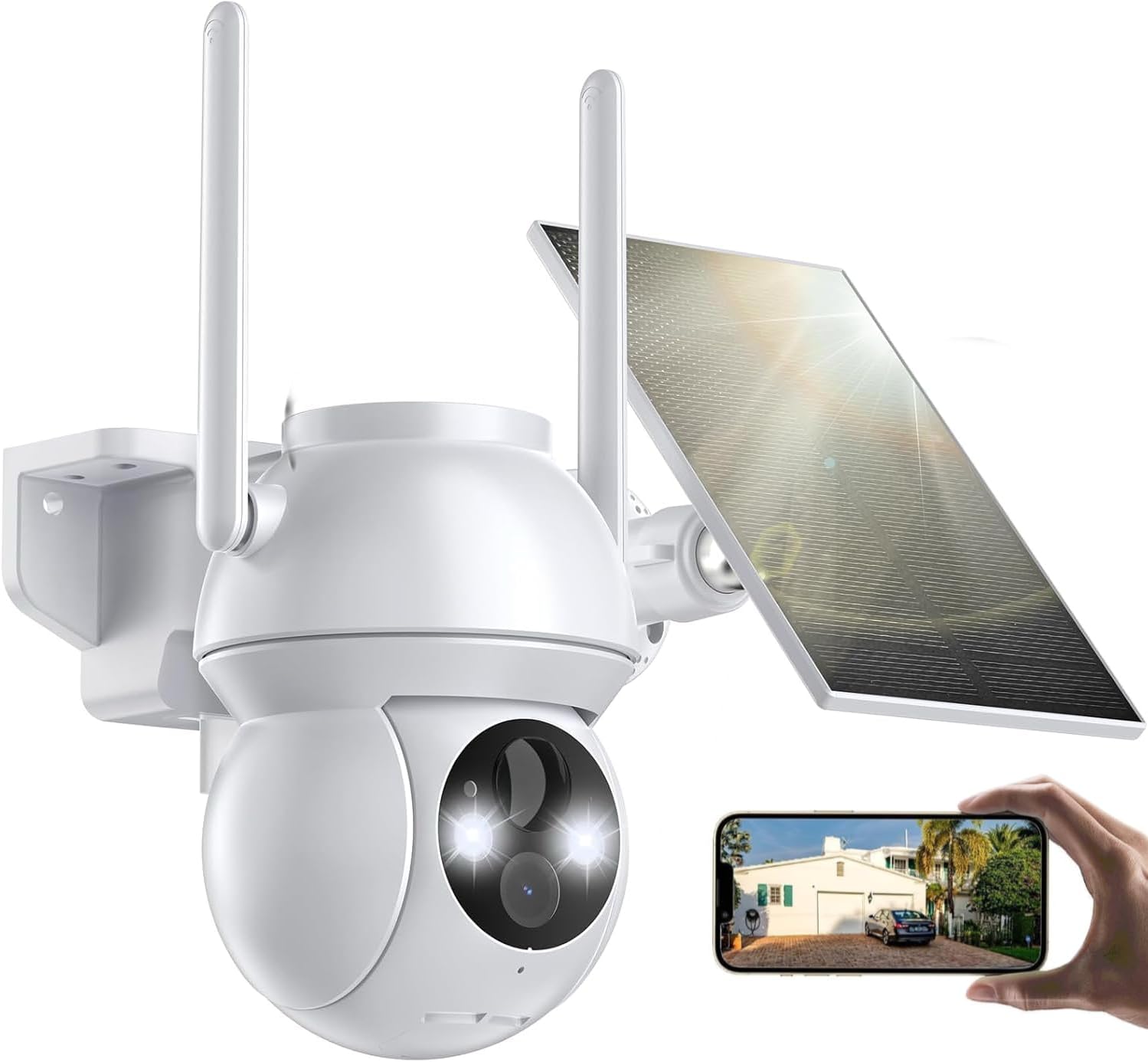 Solar Security Cameras Wireless Outdoor 2K 360° View Battery Powered Cameras for Home Security Camera System with Spotlight Color Night Vision WiFi Camera Outdoor Motion Sensor 2-Way Talk 1 Pack