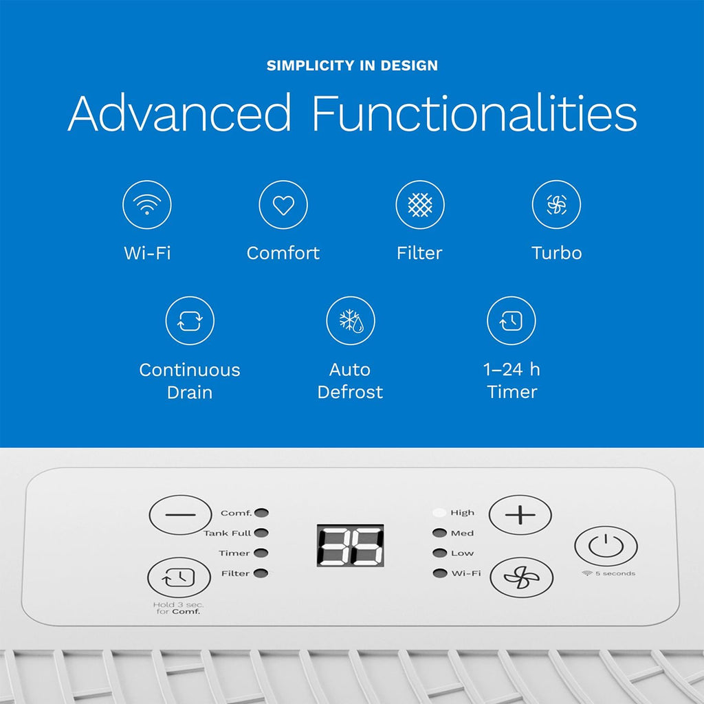 hOmeLabs Dehumidifier 4,500 Sq Ft Wi-Fi (32 Pint MAX 80 Pint at 95°F, 90% RH) for Advanced Humidity & Moisture Control, Quiet, Efficient, Auto Shut-off, Ideal for Home, Basement, Office