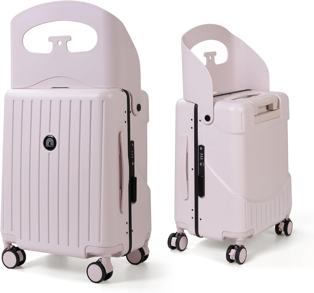 RAINRO & CO Whisper Blush 20' Ride-On Suitcase for Kids (Ages 3–5), Carry-On Luggage with Seat, Spinner Wheels, TSA Lock & Lightweight Durable Hardshell