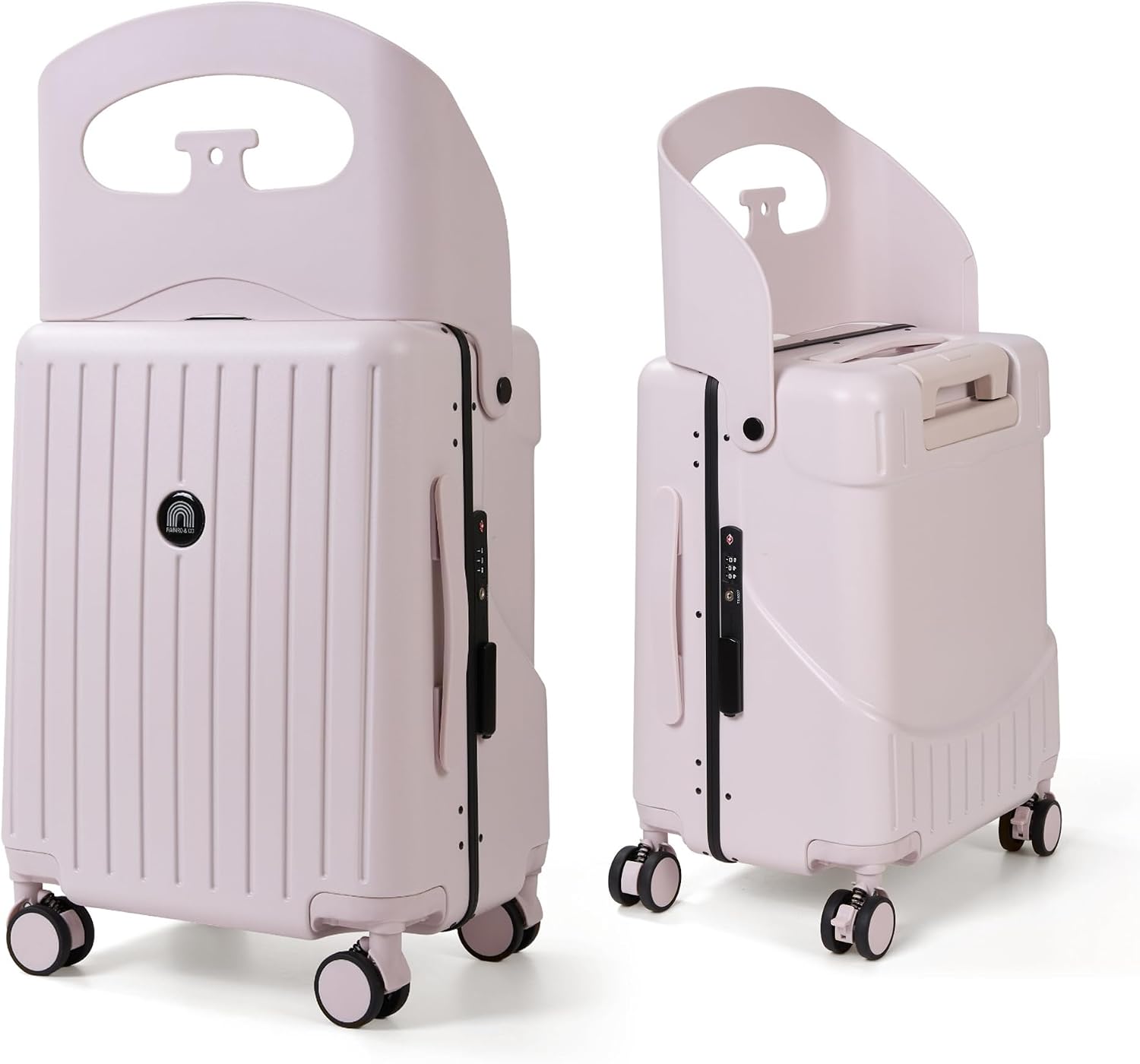 RAINRO & CO Whisper Blush 20' Ride-On Suitcase for Kids (Ages 3–5), Carry-On Luggage with Seat, Spinner Wheels, TSA Lock & Lightweight Durable Hardshell