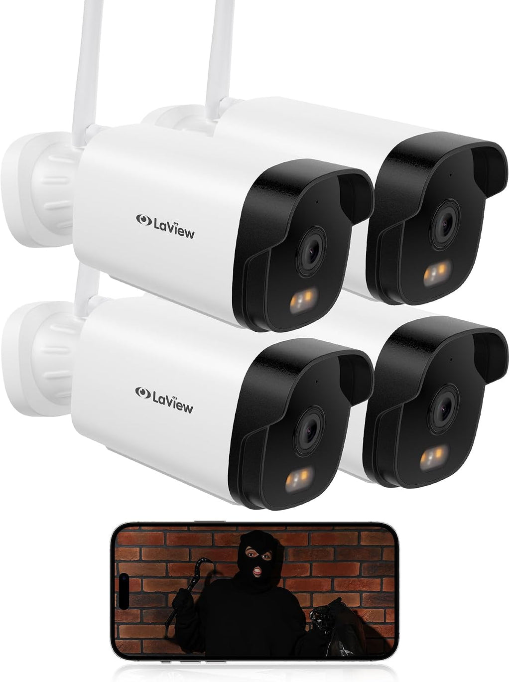 LaView 4K Outdoor Security Cameras,8MP HD Cameras for Home Security with AI Human Detection,IP65 Waterproof,2-Way Talk,Clear Night Vision,2.4G WiFi,SD Card Slot&US Cloud Storage,Work with Alexa(4pcs)