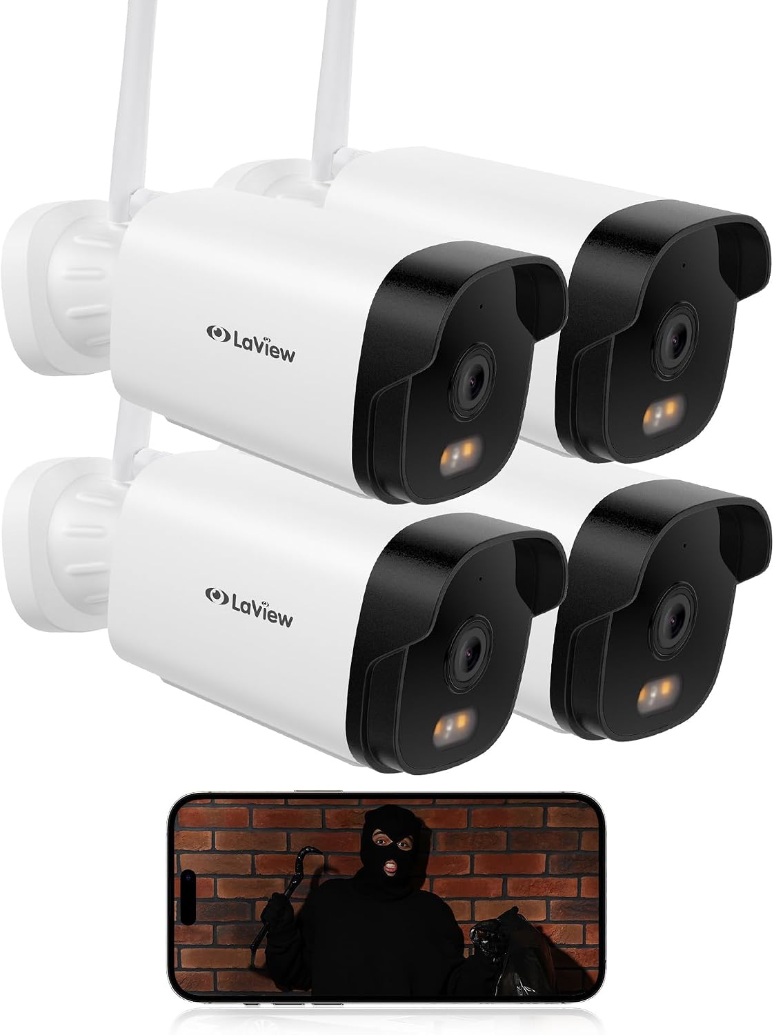LaView 4K Outdoor Security Cameras,8MP HD Cameras for Home Security with AI Human Detection,IP65 Waterproof,2-Way Talk,Clear Night Vision,2.4G WiFi,SD Card Slot&US Cloud Storage,Work with Alexa(4pcs)