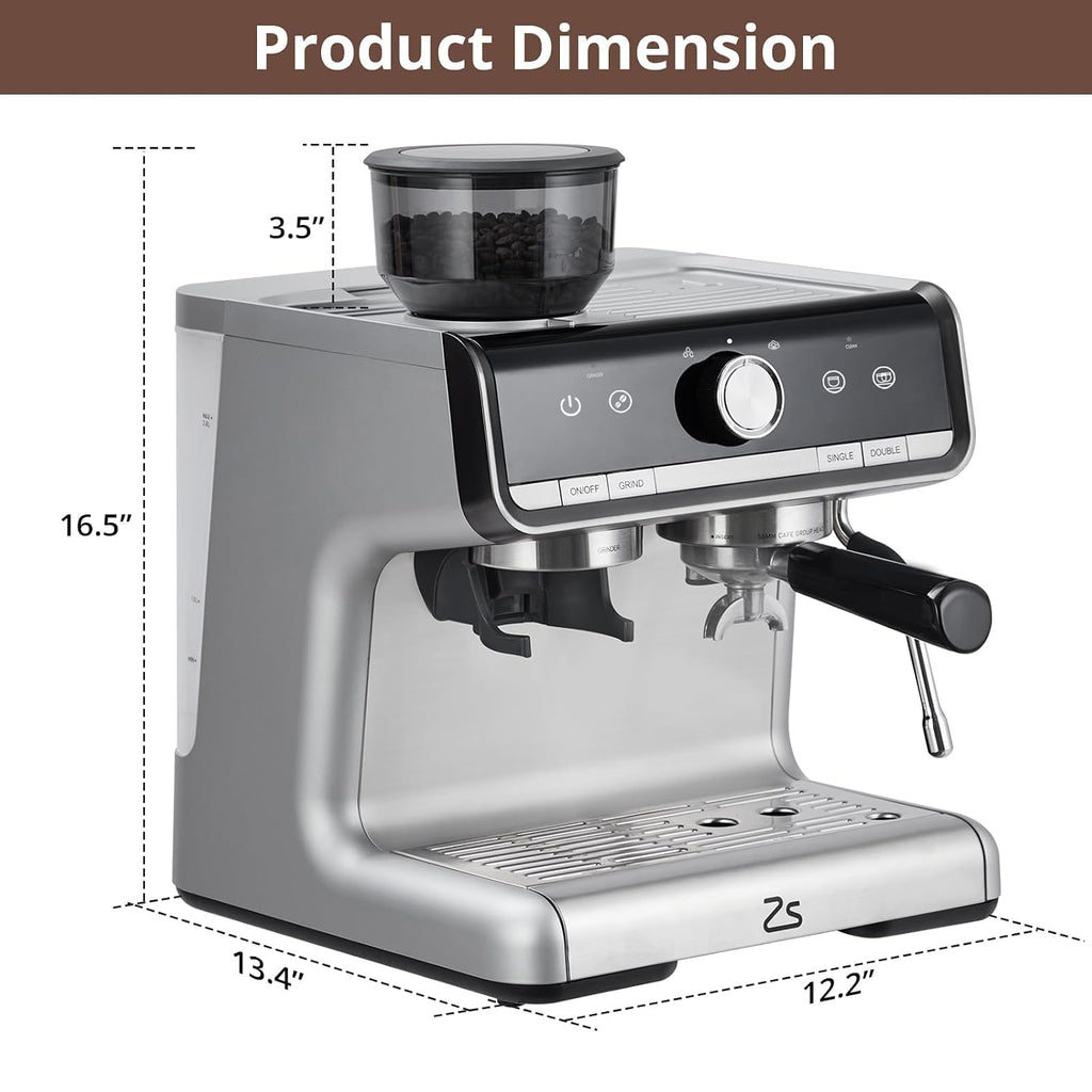 Garvee Espresso Machine With Grinder, Barista Express Espresso Machine, 20 Bar Expresso Coffee Machines with Milk Frother Steam Wand, Cappuccino & Latte Machine for Home, Silver