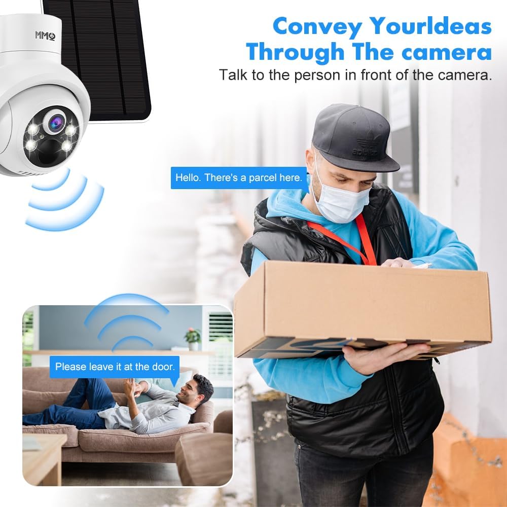 MMQ Solar Security Cameras Outdoor, 4MP PTZ Solar Panel for Security Cameras, Battery Powered Wireless Cameras for Home with 128GB Card, PIR Motion Detection, Color Night Vision, Work with Alexa