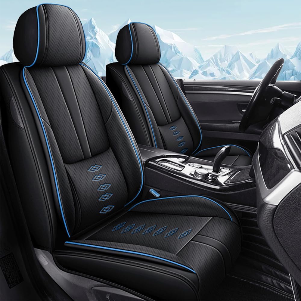 Car Seat Covers for Cadillac Eldorado 1997-2002,Waterproof Leather Seat Covers 2-Seats Standard,Car Interior Accessories with Airbag,Car Seat Protectors for Eldorado(Black+Blue)