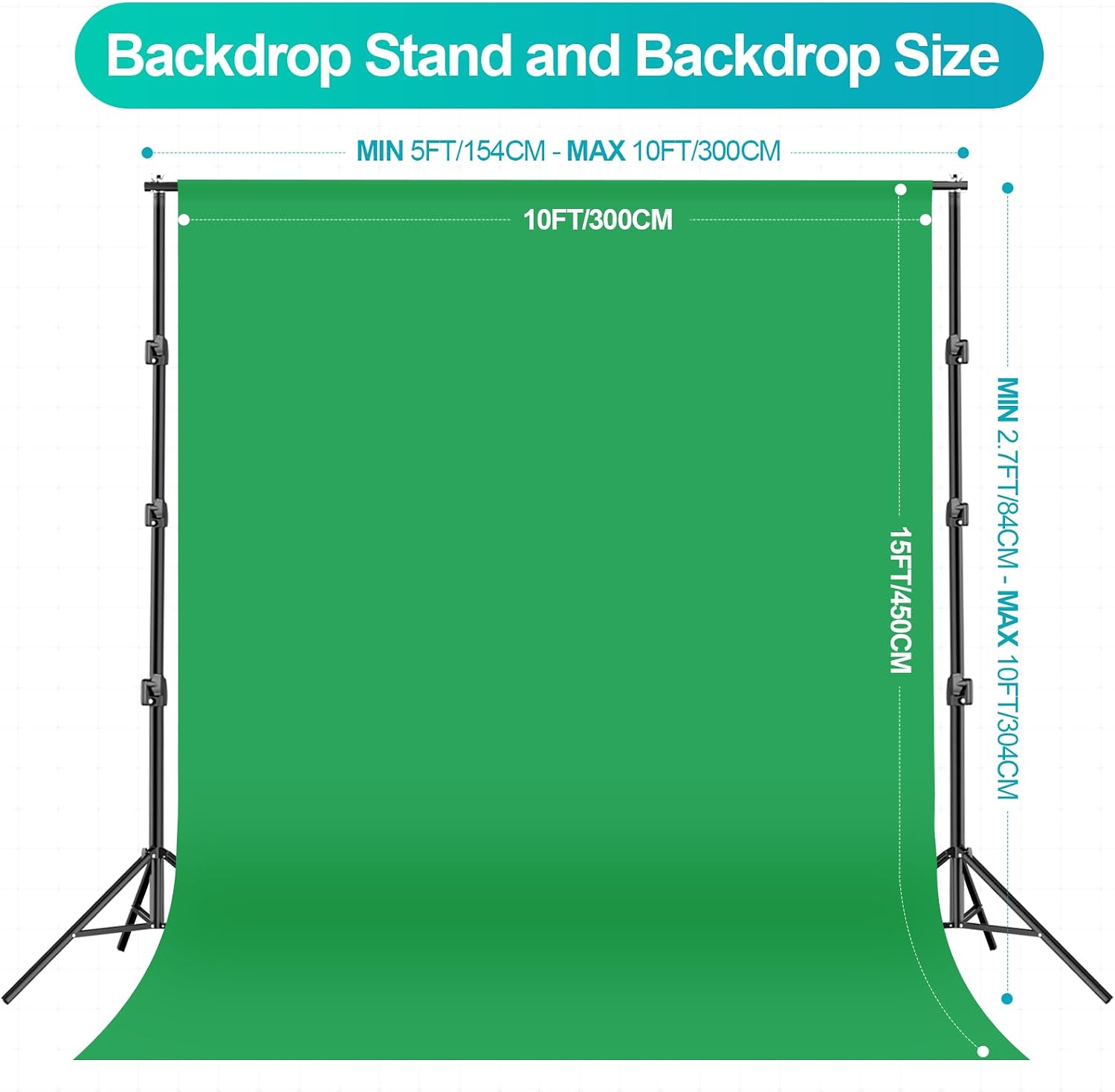 EMART 10 x 10 ft Heavy Duty Backdrop Support System, Professional Photography Lighting Kit with 5500K 50W LED, 10 * 15ft Backdrop *3, Reflector, Umbrellas&Softbox Lighting Kit for Studio, Portrait