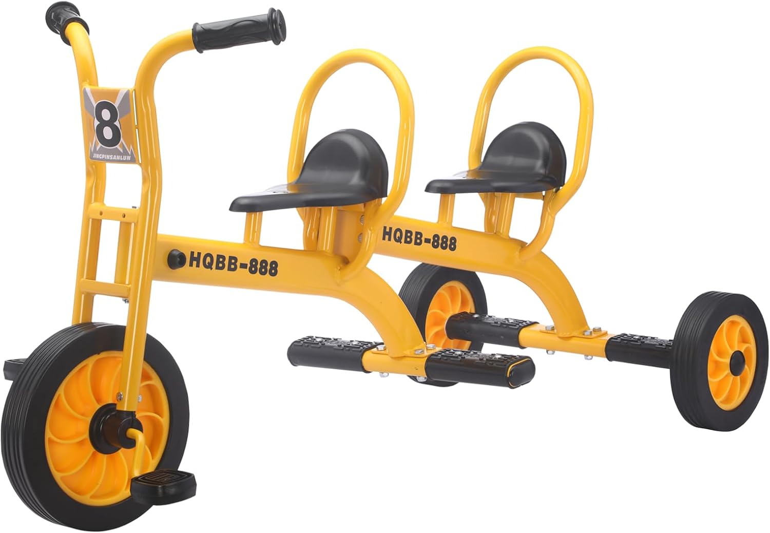 Kids Tricycle for Ages 3-8, Double Kids Trike Bike, Preschool Daycare Outdoor Tandem Bike with Airless Rubber Tires, Two-Seater and Non-Slip Pedals, Gift for Boys and Girls