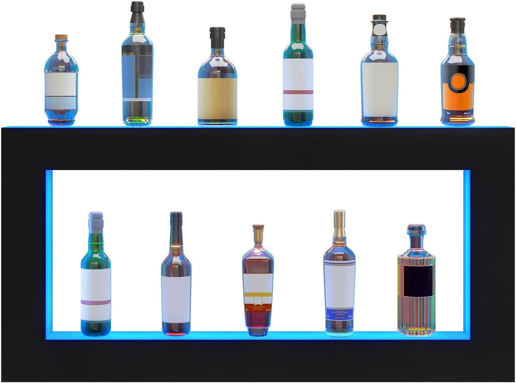 VEVOR LED Lighted Liquor Bottle Display Shelf, Square 48 Inches, Supports USB,Illuminated Home Bar Shelf w/RF Remote & App Control 7 Static Colors 1-4 H Timing, Acrylic Wall-Mounted Shelf