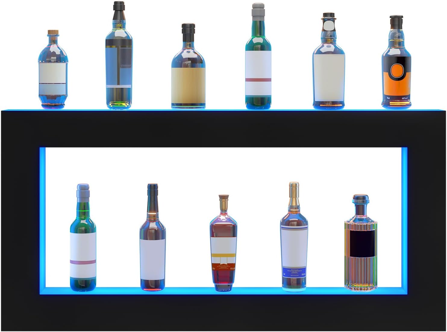 VEVOR LED Lighted Liquor Bottle Display Shelf, Square 48 Inches, Supports USB,Illuminated Home Bar Shelf w/RF Remote & App Control 7 Static Colors 1-4 H Timing, Acrylic Wall-Mounted Shelf