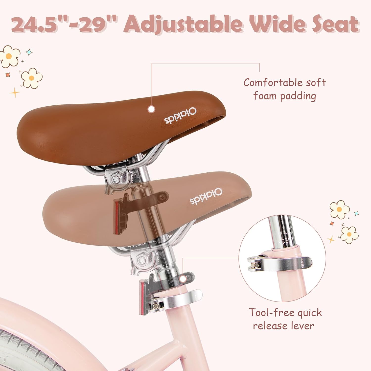 Olakids Kids Bike, 12 14 16 18 20 Inch Toddlers Bike with Training Wheels Rattan Basket Safety Bell Adjustable Seat and Handlebar, Children's Bicycle for Girls Boys