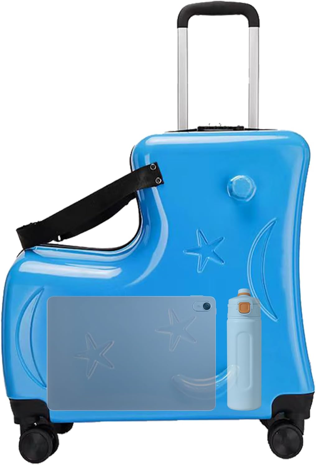 Children's Ride on Carry Suitcase - 20in Kids Travel Luggage with Password Lock, 20in Quiet Wheels Seat Belts, | Suitcase for Airplane, Childrens Stroller Trunk for todlers