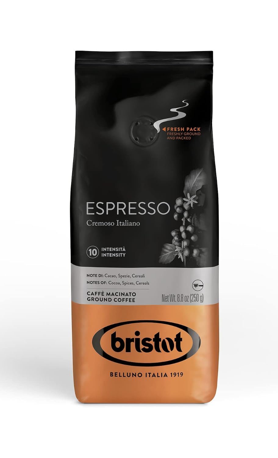 Bristot Espresso Cremoso Italiano Ground Coffee | Italian Espresso | Medium Roast | 16 Bags