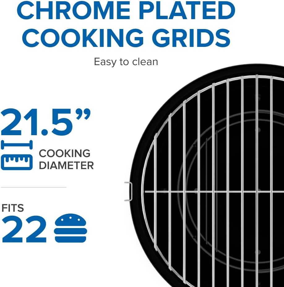 Napoleon NK22 Premium Charcoal Kettle Grill, Black, Porcelain-Enameled Lid and Bowl, Chrome-Plated Cooking Grid