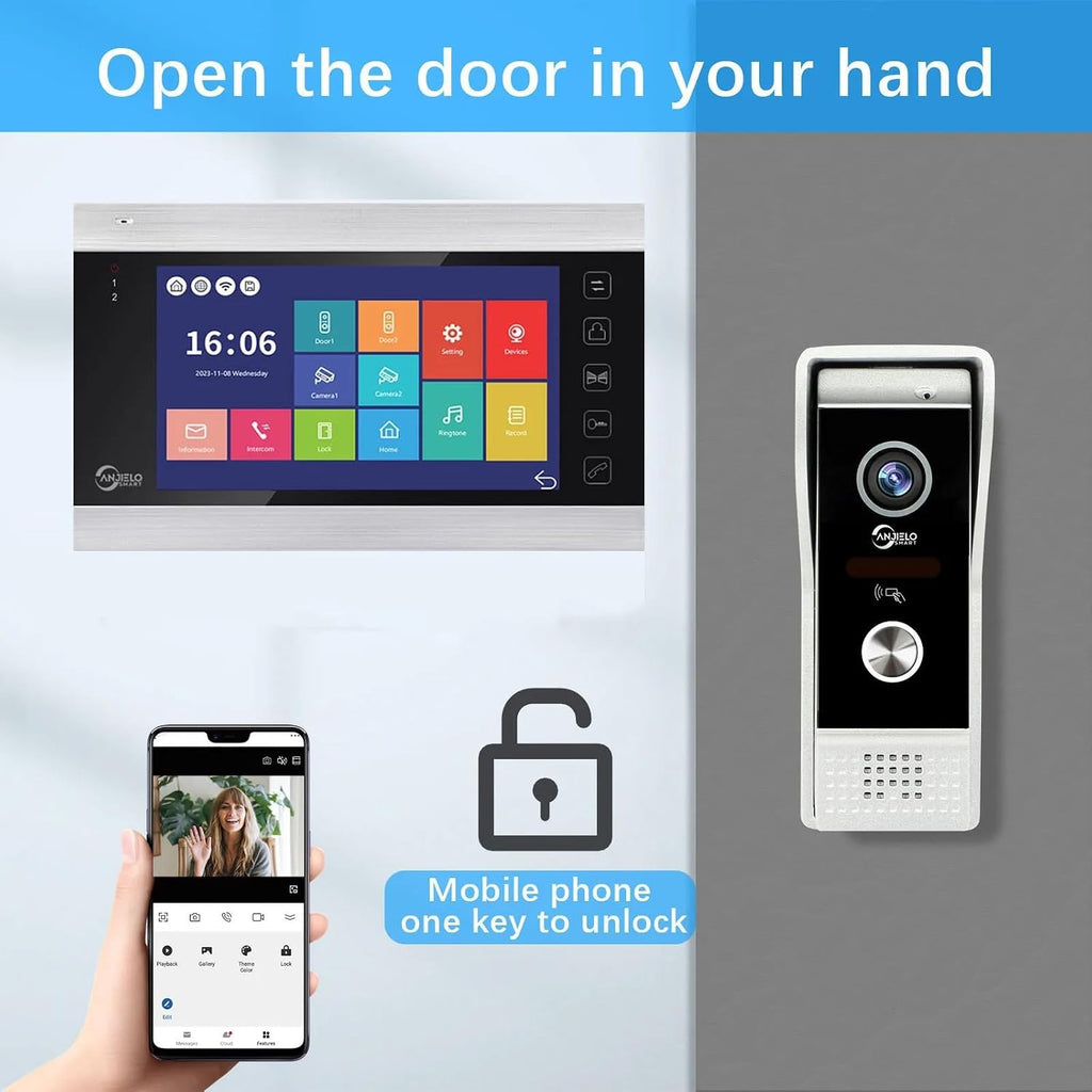 Video Apartment Doorbell Intercom,1080P HD Touch Screen Monitor,Outdoor Camera Doorbell Camera,Ring Doorbell Wired,TUYA,Night Vision,Two-Way Audio,Video Intercom (1 Bell+1 white Monitor + 1C)
