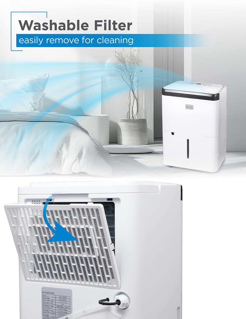 BLACK+DECKER 1000 Sq. Ft. Dehumidifier for Home, Bedroom and Basement, Up To 9 Pints Per Day, ENERGY STAR Certified, 3.3-Pint Bucket, LED Display, Auto Defrost & Restart, BDT08TW, White