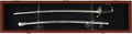 Sword Display Case Cabinet Stand Holder Wall Rack Holds Military Saber or Samurai Sword Lockable UV Protection Door Black Felt Inside, with Mahogany Finish Frame