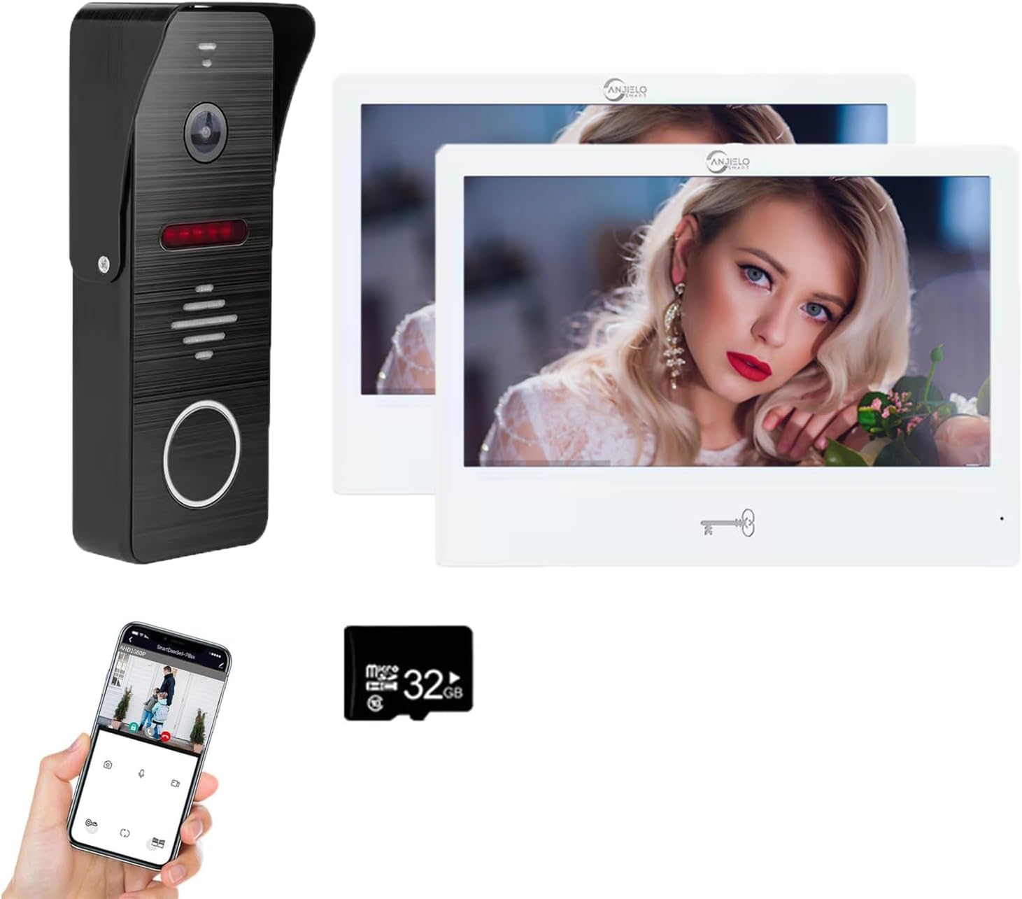 Ring Doorbell Wired,1080P Doorbell Camera(B),Indoor Outdoor Camera,10 Inch Monitor (W) Ring Video Doorbell with Night Vision,Dual-Way Intercom for Villa House Office Apartment (1 Bell +2 Screen)