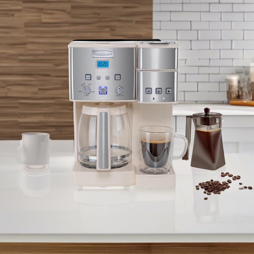 Cuisinart Single Serve + 12 Cup Coffee Maker, Offers 3-Sizes: 6-Ounces, 8-Ounces and 10-Ounces, Cream, SS-15P1CRM