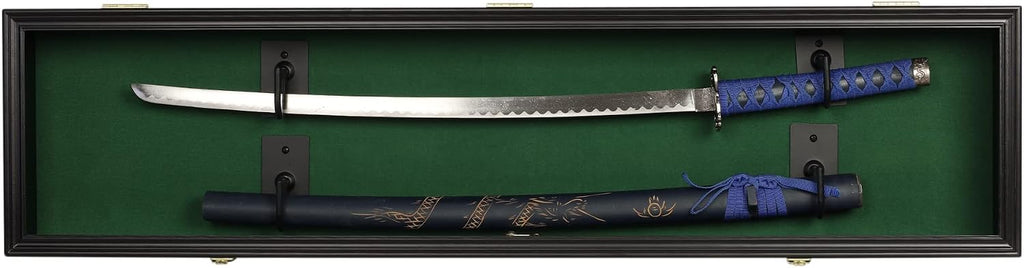 ONE 44' Rifle Gun Shotgun Display Case Saber Sword Golf Club Display Case Cabinet Rack Putter Shadow Box w/98% UV - Lockable Door (Green Felt)-Black Frame