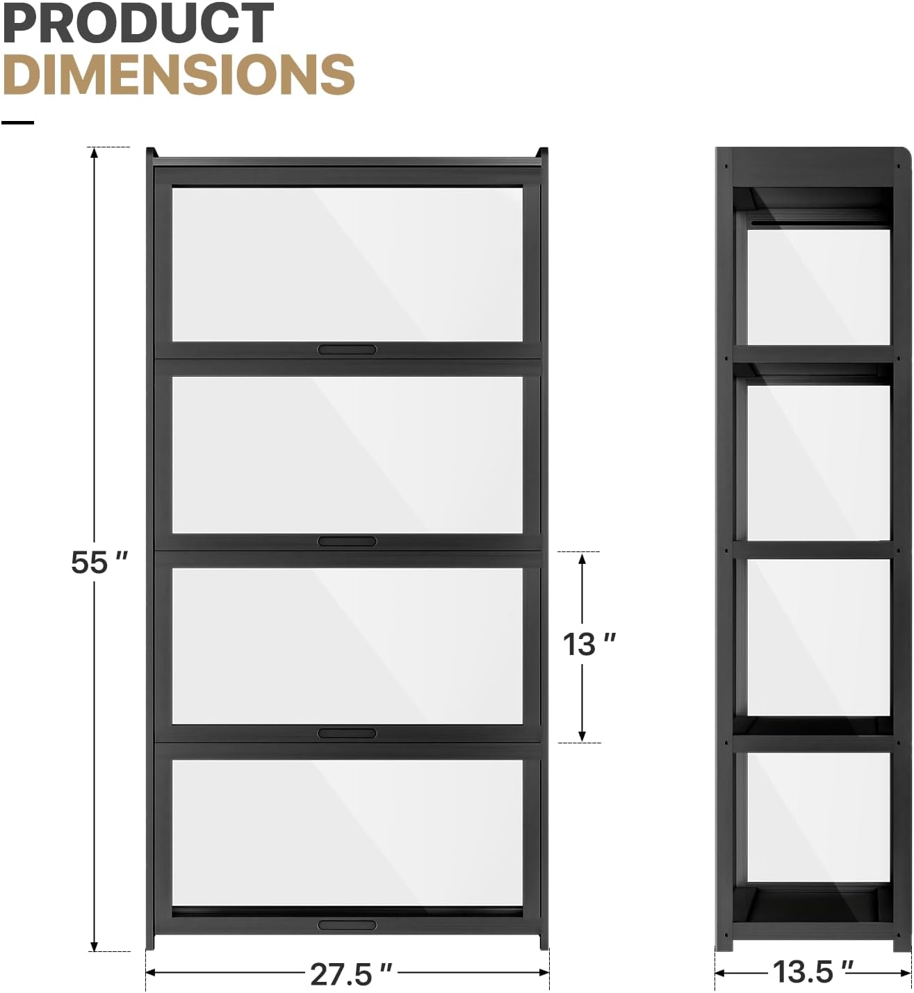 MoNiBloom 55' Curio Display Cabinet with Doors, 4-Tier Bamboo Showcase Storage Cabinet Shelf Collectibles Toy Display Case for Living Room, Black