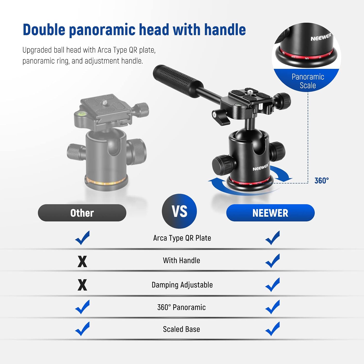 NEEWER 73.6' Horizontal Tripod with Multi Angle Center Column, Ball Head & Central Axis Platform, Heavy Duty Aluminum Camera Tripod Monopod 360° Pan 180° Tilt for Overhead/Macro Shots, Max Load 22lb