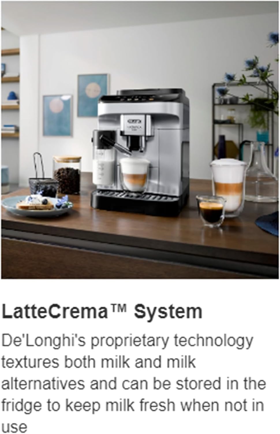 De'Longhi De'Longhi Magnifica Evo Automatic Espresso & Cappuccino Machine with Latte Crema System, 9.45 in. x 17.32 in. x 14.17 in., Chrome