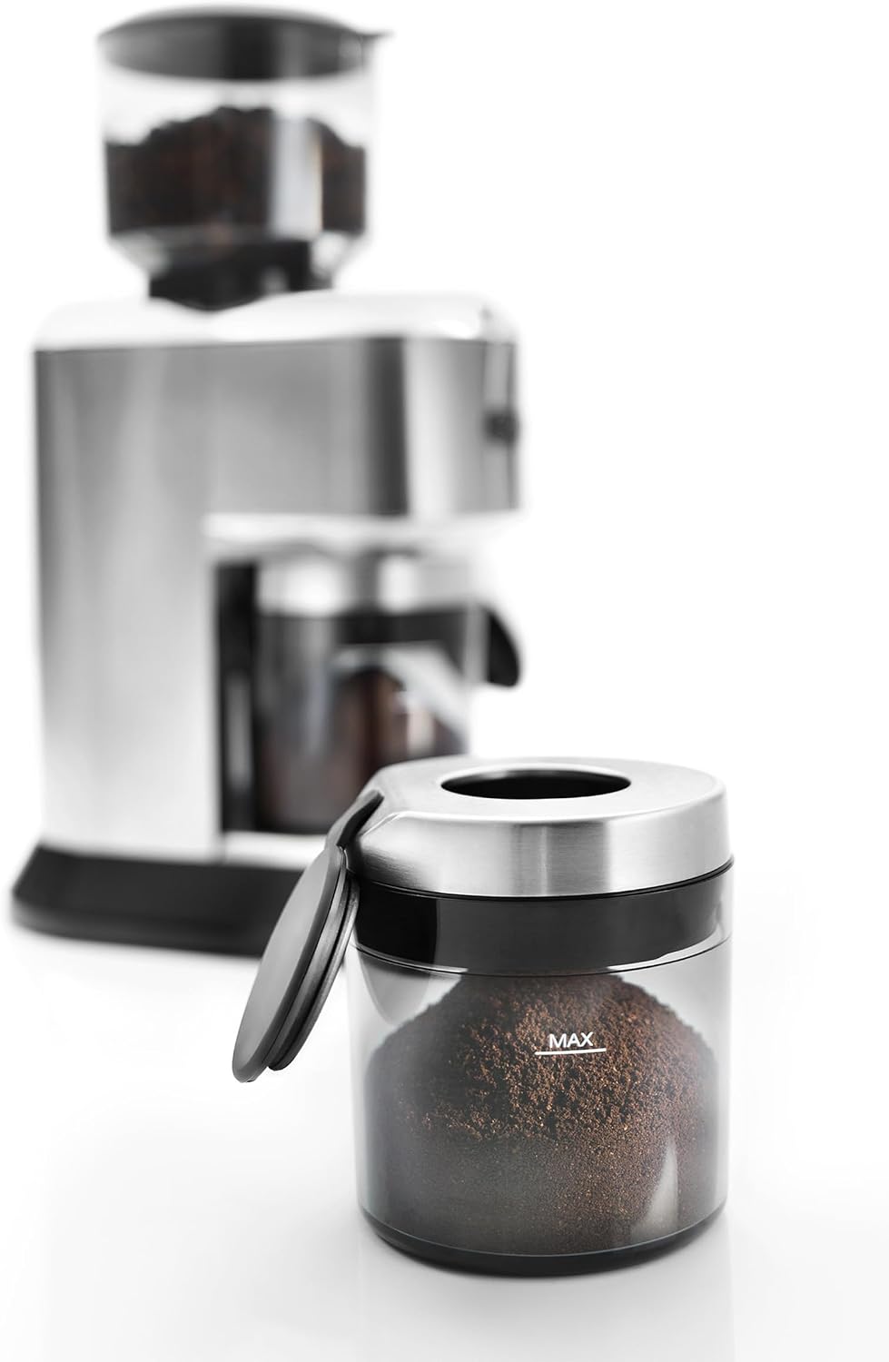 De'Longhi Dedica Conical Burr Grinder with Portafilter Attachment, 6.9 x 11.2 x 18.1 inches, Silver
