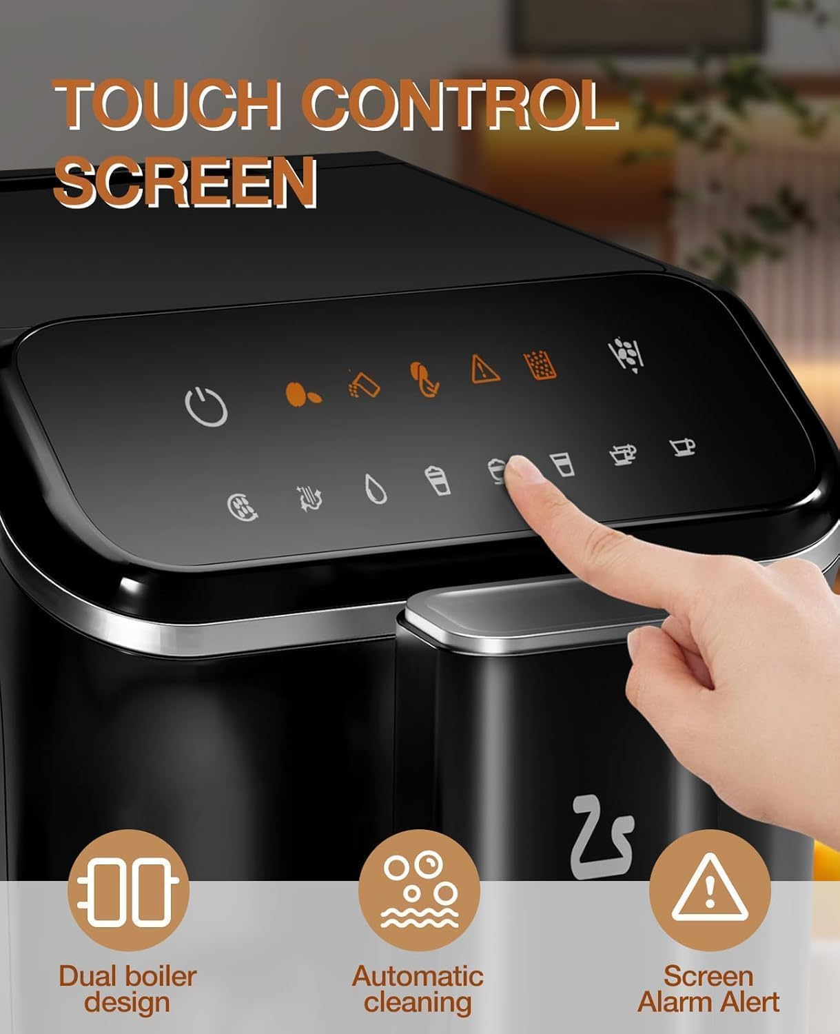 Fully Automatic Espresso Machine With Grinder,Expresso Coffee Machines Milk Frother and Auto-Cleaning With Hot Water Function One-Touch Operation for Latte, Cappuccino, and Macchiato